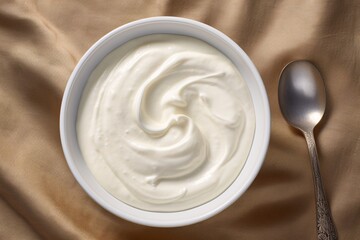 a bowl of white liquid with a spoon