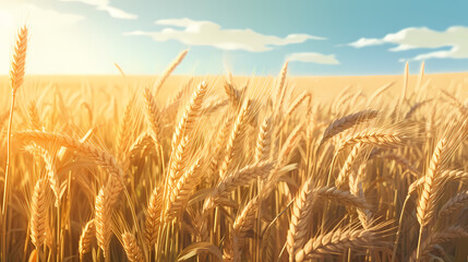 As the sun sets in the west, the golden wheat fields stretch to the horizon