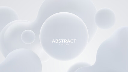 Abstract background with white metaball shapes. Morphing organic blobs. Vector 3d illustration. Abstract 3d background. Liquid shapes. Banner or sign design - 746802221