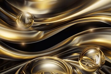 abstract gold background with smooth lines and waves, 3d render.  Generative AI 