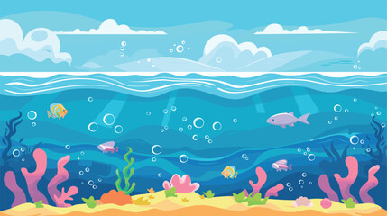 Obraz premium Ocean Sea surface. Vector illustration, cartoon seascape or waterscape