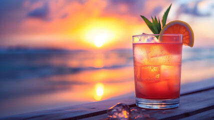 A cocktail on a beautiful beach at sunset - 746803037