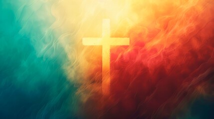 Crucifixion Of Jesus Christ Abstract  christian cross colorful banner  , easter and christian concept, horizontal background, copy space for text