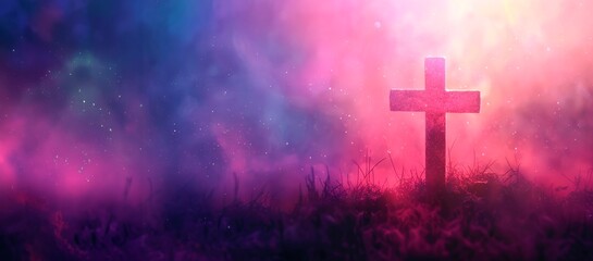 Crucifixion Of Jesus Christ Abstract  christian cross colorful banner  , easter and christian concept, horizontal background, copy space for text