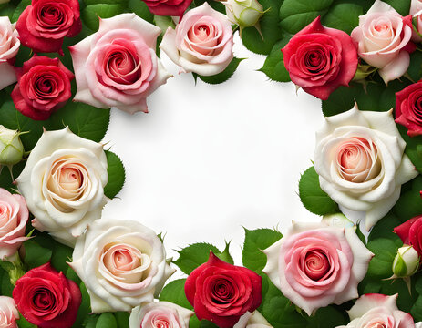 Computer screenshot image of wonderful fresh colored rose flowers border on white background