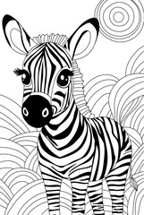 Fototapeta na wymiar Zebra Coloring Page For Kids Is A Creative Book For Coloring