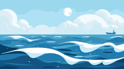 Gordijnen Ocean Sea surface. Vector illustration, cartoon seascape or waterscape © baobabay