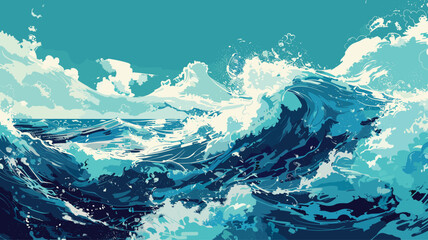 Ocean Sea surface. Vector illustration, cartoon seascape or waterscape