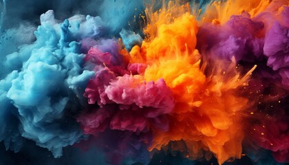 Explosion of colored powder on black background. Colored cloud.. Holi paint.