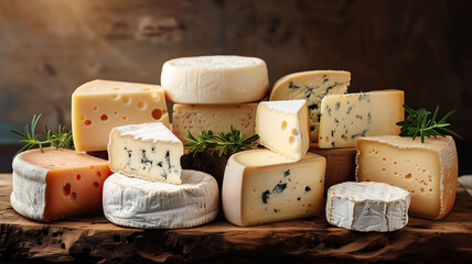 Closeup on a variety of delicious cheeses - 746804452