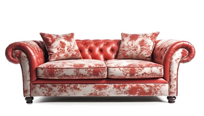 Red an white nebula damask sofa isolated on white room