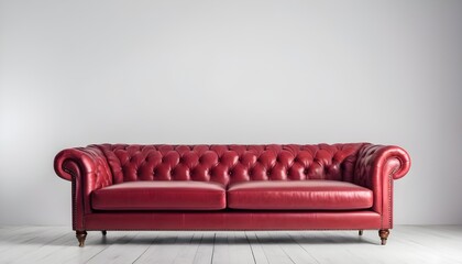 Red classy sofa isolated on white room