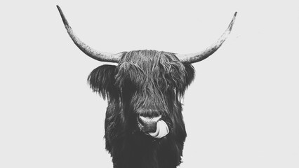 Highland cow with tongue out