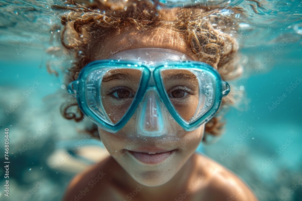 Poster child at diving lessons. background with selective focus and copy space