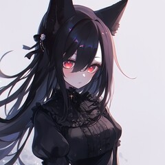 Naklejka premium Striking Anime Character With Luminescent Eyes and Black Wolf Ears