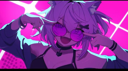 Animated Female Character With Sunglasses in Neon Pink Lighting