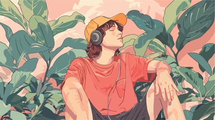 Digital illustration of a casual young brunette guy - obrazy, fototapety, plakaty