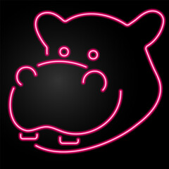 hippopotamus neon sign, modern glowing banner design, colorful modern design trend on black background. Vector illustration.
