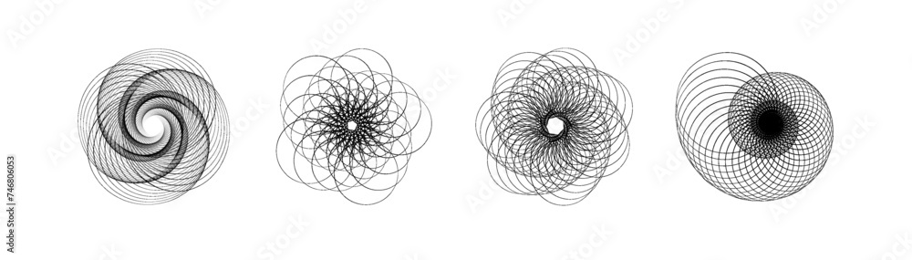 Aufkleber spirograph patterns collection png. abstract geometric abstract forms isolated. round and spiral twi