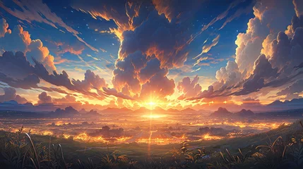 Wall murals Cappuccino anime concept sky sunset landscape background eclipse, ai