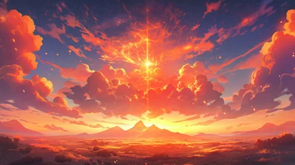 Abwaschbare Fototapete Orange anime concept sky sunset landscape background eclipse, ai