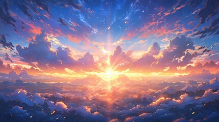 Naklejka premium anime concept sky sunset landscape background eclipse, ai
