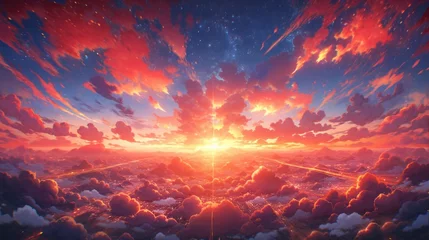 Photo sur Plexiglas Corail anime concept sky sunset landscape background eclipse, ai