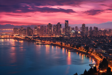 Twilight Cityscape: A Panoramic View of Urban Life under a Dusky Sky
