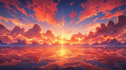anime concept sky sunset landscape background eclipse, ai - obrazy, fototapety, plakaty