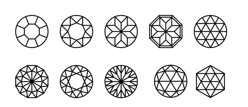 Diamonds and crystals outline collection. Diamond shape set. Gemstone thin line  set PNG