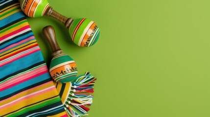 Traditional Maracas and Colorful Serape on Green - Festive Mexican Celebration