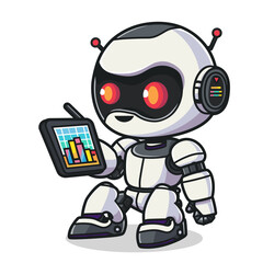 robot trader with chart character cartoon style vector illustration. Robot concept.