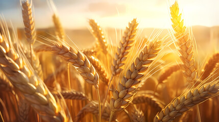 A wheat field and a beautiful neon sunset