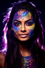Portrait of a beautiful young woman with bright make-up.