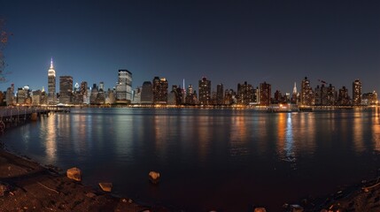 majestic sunset view of a city in the United States seen from a beautiful lake