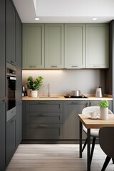 Fototapeta na wymiar Interior of modern kitchen. Green color.