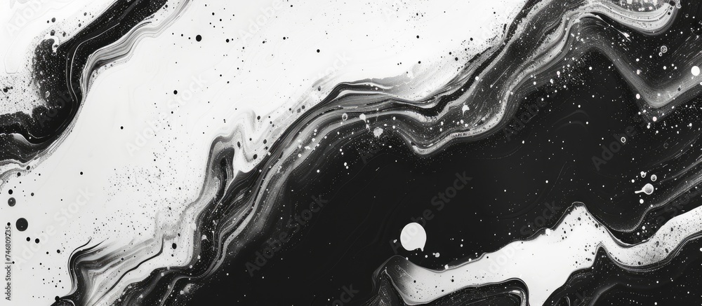 Poster this black and white abstract painting features intricate patterns with water drops scattered across