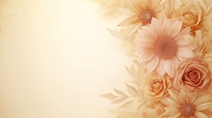 a close up of a bunch of flowers on a white background with a place for a text or a picture.