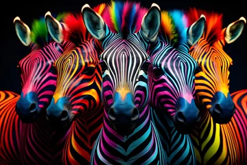Gordijnen a group of zebras with colorful stripes © Sveatoslav