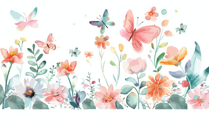 Fototapeta na wymiar Fairy and Flowers watercolor isolated kids illustrat
