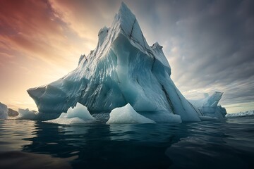 a large iceberg in the water - obrazy, fototapety, plakaty