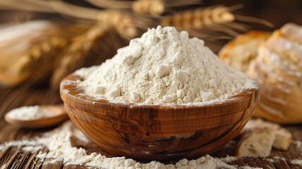 Photographic composition with a bowl of white flour