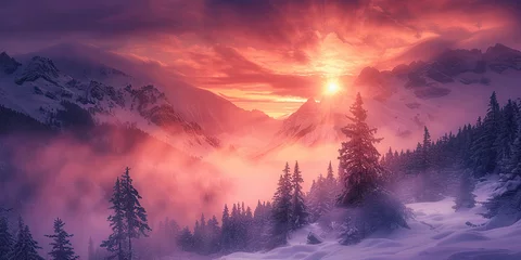 Keuken spatwand met foto Misty Mountain Moments Embrace - High Altitudes Background - Enigmatic Essence - Misty Mountain Light - Misty Mountain Moments © SurfacePatterns