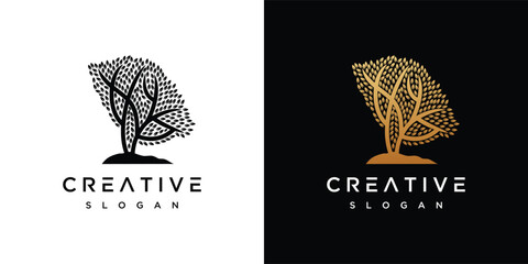 Vector golden tree nature logo. Growth Design Template