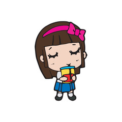 thai students cleaning up school classroom, cute cartoon kawaii vector illustration