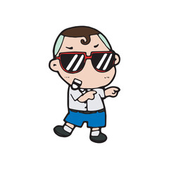 thai students cleaning up school classroom, cute cartoon kawaii vector illustration