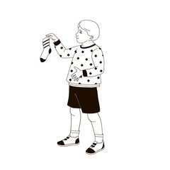 boy holding a sock in his hands