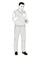 African Américan man pouring laundry detergent from bottle into cap