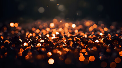 Warm Bokeh Lights on Dark Background.
Close-up of sparkling warm bokeh lights, ideal for festive...