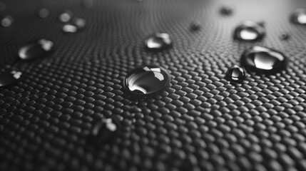 3D illustration of water droplets on a carbon fabric surface - obrazy, fototapety, plakaty